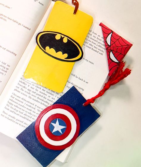 Customised bookmarks 🔖😋 Order yours now😉 . . . . #art #artist #artoftheday #bookmarks #booklover #bookstagram #animeart #animebookmark #spiderman #spidermanbookmark #batman #captainamerica #marvelbookmark #forestbookmark #moon #painting #share Spiderman Bookmark, Batman Bookmark, Marvel Bookmarks, Superhero Painting, Forest Book, Moon Painting, Drawing Inspo, Diy Birthday Gifts, Diy Birthday