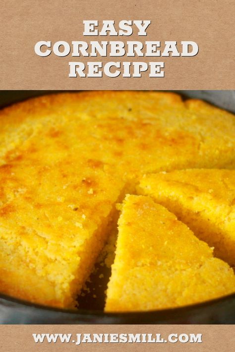 Slightly sweet and super-flavorful, this old-fashioned cornbread recipe using Janie's Mill Golden Yellow Cornmeal is a classic side dish for hearty meals such as chili or stew. Cornbread Recipes Southern, Yellow Corn Meal Cornbread, Best Cornmeal Bread, Cornbread Using Cornmeal, Sweet Yellow Cornbread Recipe, Quaker Yellow Corn Meal Cornbread Recipe, Cornbread Recipe With Cornmeal, Best Cornbread Recipe Southern Style, Cornbread With Corn Meal