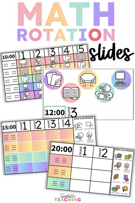 Math Rotation Slides and Schedules for Small Group Instruction Math Rotations 2nd, Math Small Group Organization, Small Group Schedule, Kindergarten Small Groups, Top Teacher, Math Rotations, Monthly Activities, Teaching Second Grade, Choice Boards