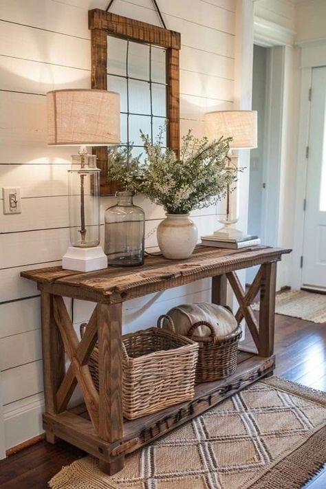 White Entryway Table, Farmhouse Entry Table, Farmhouse Entryway Table, Rustic Entryway Table, Entryway Table Decor Ideas, Rustic Entry, Farmhouse Entry, Entry Table Decor, Rustic Entryway