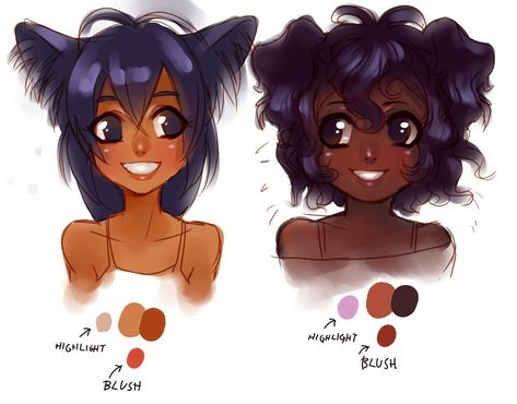 Blush For Dark Skin, Skin Palette, Skin Drawing, Cartoon Girls, Palette Art, Black Anime Characters, Black Cartoon, Digital Art Tutorial, Drawing People