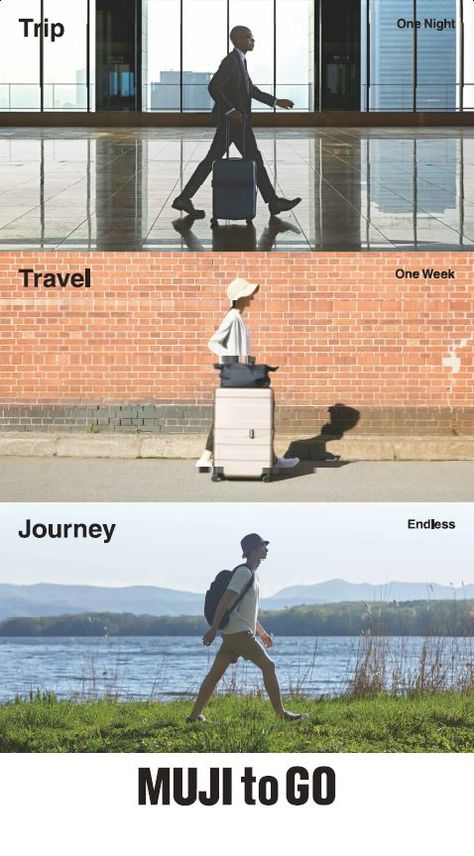 No matter what kind of trip, MUJI will be your travel companion. Banks Advertising, Trip Design, Banks Ads, Muji Style, Travel Ad, Travel Ads, 광고 디자인, Different People, Emotional Photography