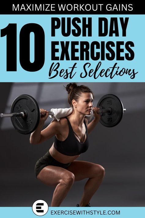 Frustrated with vague workout advice? Dive into our comprehensive list of 10 proven push day exercises. Take charge of your fitness journey effortlessly. Push Exercises For Women, Push Day Workout Gym, Push Day Workout Women, Push Day Exercises, Push Exercises, Workout Advice, Push Day Workout, Barbell Hip Thrust, Dumbbell Shoulder Press