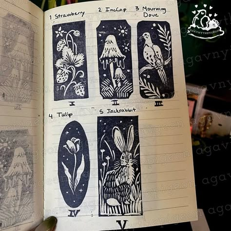 Mini Linocut Prints and Bookmarks on Recycled Scrap Paper - Etsy UK Linocut Print Tattoo, Cute Linocut Prints, Small Linocut Ideas, Lino Print Bookmark, Bug Linocut, Book Linocut, Tiny Linocut, Lino Print Art, Linocut Bookmark