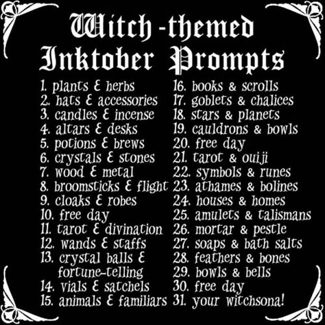 Witchy Drawing Prompts, Draw What You See, Inktober Prompts, Comics Sketch, Sketchbook Prompts, 30 Day Art Challenge, Art Journal Challenge, Drawing Challenges, 30 Day Drawing Challenge