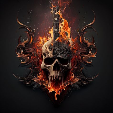 Fantasy Quest, Electric Guitar Art, Fantasy Literature, Fantasy Role Playing, Metal Skull, Fantasy Authors, Heavy Metal Rock, Dark Art Tattoo, Skull Artwork