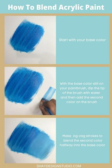 Step by step tutorial on how to blend acrylic paint. Acrylic painting tutorials, acrylic paint, acrylic painting for beginners How To Fix Cheap Acrylic Paint, Blending With Acrylic Paint, Tips For Painting With Acrylics, Blending Techniques For Acrylic Paint, How To Use Acrylic Paint On Paper, Acrylic Medium Painting, Acrylic Paint Tutorial For Beginners, How To Layer Acrylic Paint, Acrylic Paint Blending Techniques