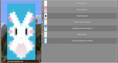 How To Make A Bunny Banner In Minecraft, Rabbit Banner Minecraft, Bunny Banner Minecraft, Minecraft Cute Banner, Cat Banner Minecraft, Minecraft Recipes, Blue Minecraft, Minecraft Heart, Minecraft Food