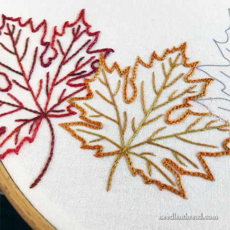 Maple Leaf Embroidery Pattern, Back Stitch Embroidery Design Motifs, Even Stitch Embroidery Design, Y Stitch Embroidery Design, Fall Leaf Embroidery, Autumn Embroidery Designs, Autumnal Embroidery, Back Stitch Embroidery Design, Autumn Embroidery Patterns