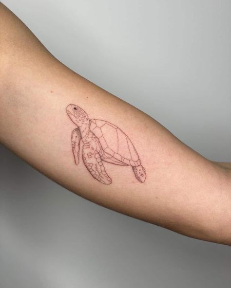 Simple Sea Turtle Tattoo Turtle Swimming Tattoo, Simple Life Tattoo, Turtle Simple Tattoo, Turtle Tattoo Thigh, Turtle Tattoo Forearm, Turtle Tattoo Small Simple, Minimalist Sea Turtle Tattoo, Tiny Sea Turtle Tattoo, Turtle Tattoo Minimalist