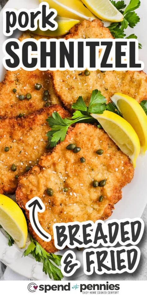 Shnitzle Recipe Pork, Easy Pork Schnitzel Recipe, How To Make Pork Schnitzel, Crispy Pork Schnitzel, German Schnitzel Recipe Pork, Juicy Pork Tenderloin, Schnitzel Recipes, Homemade Egg Noodles, Pork Schnitzel