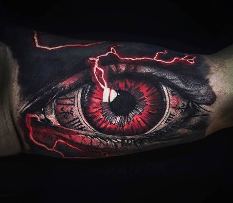 Red Eye tattoo by Alexey Moroz | Photo 22315 Demon Eye Tattoo, Red Eye Tattoo, Eye Tattoo Arm, Tattooed Eyes, Eye Tattoo Meaning, Realistic Eye Tattoo, Tatuaje Trash Polka, Eyeball Tattoo, Freedom Tattoos