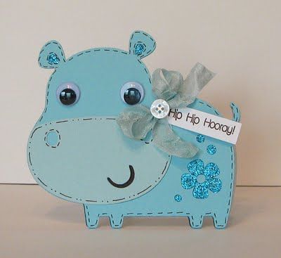 Scrapping Mommy: Hip Hip Hooray!!  A New Card on Monday!! Hippo Party, Create A Critter, We Have A Winner, Hip Hip Hooray, Boy Cards, Cricut Cards, Shaped Cards, Hip Hip, Kids Birthday Cards