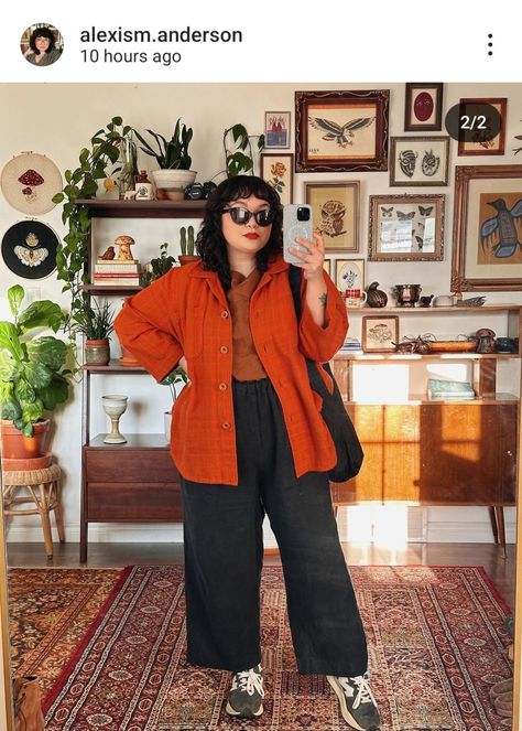 Autumn Ootd Plus Size, Retro Midsize Outfits, Stylish Modest Outfits Plus Size, Brick Orange Outfit, Petite Mid Size Fashion, Fall Outfits Curvy Women 2024, Cottage Core Fashion Modern, Winter Dopamine Dressing, Curvy Comfy Outfits