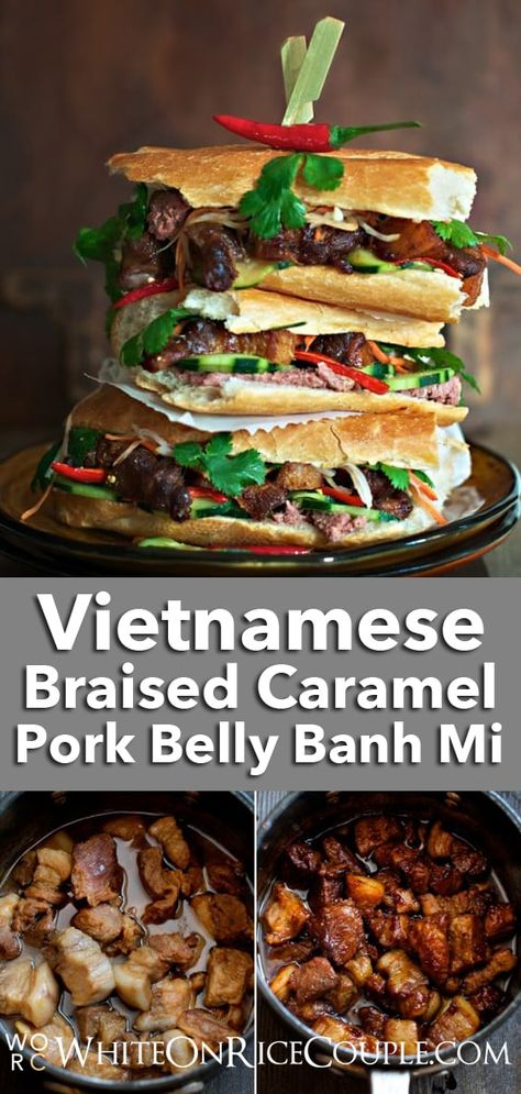 Caramel Pork, Pork Braised, Pork Banh Mi, Pork Belly Recipes Crispy, Banh Mi Recipe, Easy Vietnamese Recipes, Vietnamese Banh Mi, Belly Pork, Vietnamese Pork