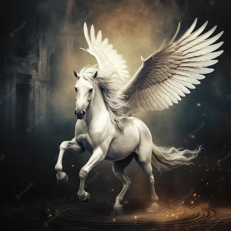 Horse Wings, Angel Horse, Horse With Wings, White Horse Photography, Pegasus Tattoo, Gold Digital Art, Pegasus Art, Contrast Art, Greek Mythology Tattoos