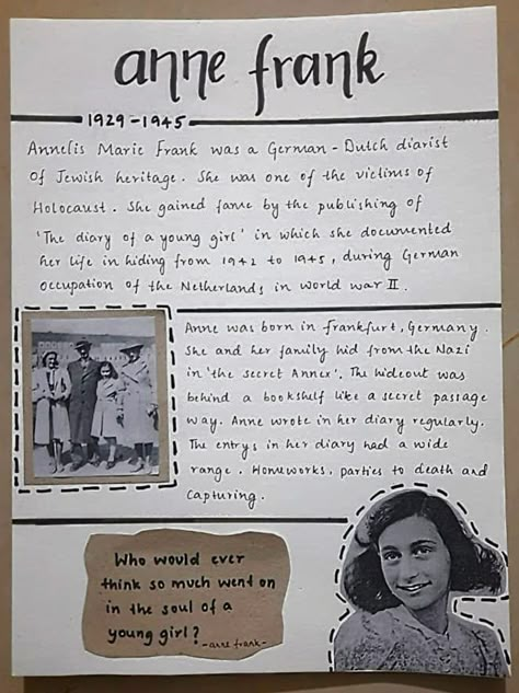 Anne Frank Poster Project, Diary Of Anne Frank Project Ideas, Anne Frank Project Ideas, Anne Frank Project, Anne Frank Aesthetic, The Diary Of Anne Frank, Anne Frank Diary, Anna Frank, English Literature Notes