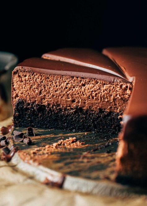 Butternut Bakery Chocolate Mousse Cake, Layered Mouse Cake, Chocolate Coffee Mousse Cake, Chocolate Mousse Cakes, Chocolate Mouse Cake Recipes, Moose Cake Ideas, Layered Mousse Cake, Chocolate Mouse Desert, Christmas Chocolate Dessert Recipes