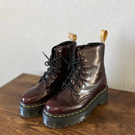 DOC MARTENS VEGAN JADON II PLATFORM BOOTS Dark Red Doc Martens, Maroon Doc Martens Outfit, Doc Martens Platform Boots, Burgundy Doc Martens, Jadon Doc Martens, Aesthetic Doc Martens, Maroon Doc Martens, Red Docs, Vegan Doc Martens