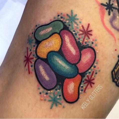 Jelly Bean Tattoo, Jellybean Tattoo, Beans Tattoo, Bean Tattoo, Mom Daughter Tattoos, Can Of Beans, Forarm Tattoos, Jelly Bean, Tattoos For Daughters