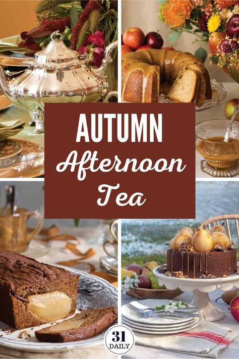 When the colors change and the air cools, celebrate the season with an Autumn Afternoon Tea. Simple and memorable fall recipes for a tea you won't forget. #afternoontea #fall #autumn #tea #31Daily Tea Nook, Autumn Tea Party, Teas Recipes, Tea Party Sandwiches, Autumn Baking, Fall Tea, Friends Recipes, Serving Ideas, Autumn Afternoon