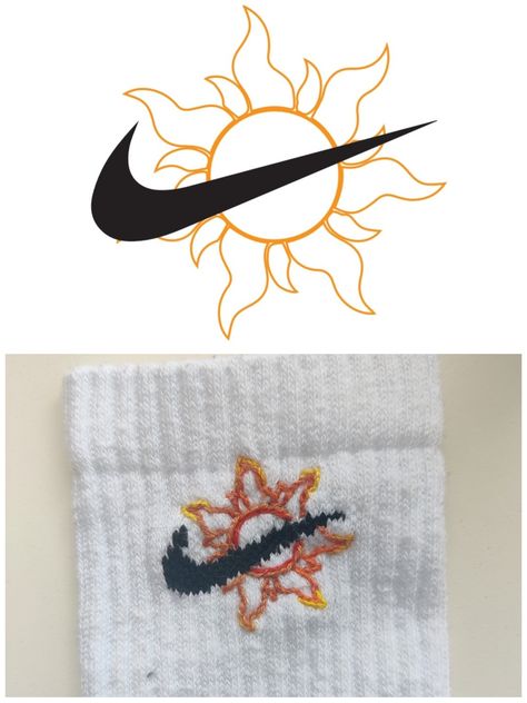 Nike Symbol Embroidery, Nike Sock Embroidery Ideas, Embroidery On Sweatpants, Embroidery Nike Socks, Nike Socks Embroidery, Embroidered Ideas, Embroider Ideas, Clothes Embroidery, Nike Symbol