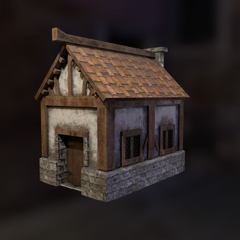 small simple medieval house,  on ArtStation at https://www.artstation.com/artwork/vDeORv Small Medieval House, Vampire City, Medieval Reference, Haunted Houses In America, Medieval Cottage, Vila Medieval, Medieval House, Warhammer Terrain, Medieval Houses