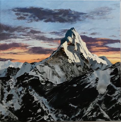 Snow Mountain Painting Acrylic, Canvas Painting Ideas Mountains, Acrylic Painting Mountains, Oil Painting Mountains, Easy Canvas Paintings, Mountain Sunset Painting, Mountain Painting Acrylic, Mountains Painting, Design Art Nouveau