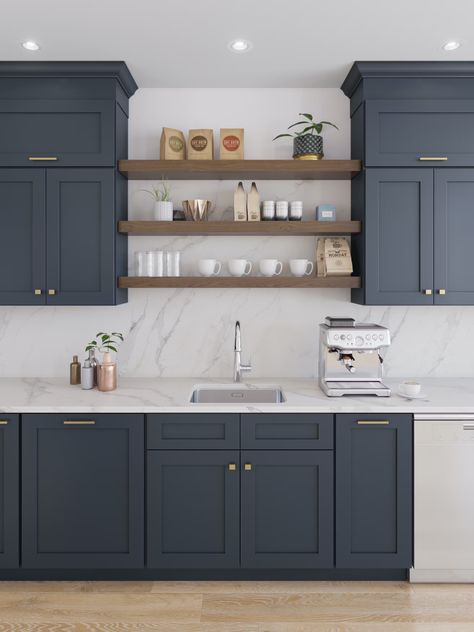 Pop of Color - Galaxy Indigo Fabuwood Indigo Cabinets, Dark Grey Blue Kitchen Cabinets, Indigo Kitchen Cabinets, Fabuwood Kitchen Cabinets, Trending Kitchens, Fabuwood Cabinets, Garrison House, Blue Gray Kitchen Cabinets, Indigo Kitchen