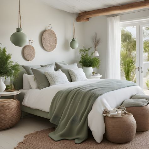 Light Green Coastal Bedroom, Coastal Decor Bedroom, Modern Tropical Interior, Coastal Guest Room, Hamptons Bedroom, Modern Coastal Bedroom, Coastal Condo, Bedroom Coastal, Beachy Bedroom