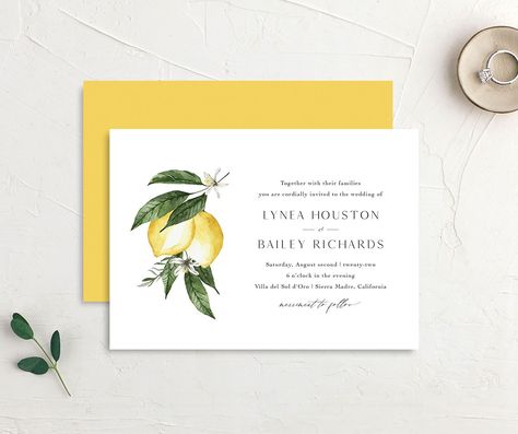 Lemon Invitations, Wedding Invitation Format, Lemon Wedding, Yellow Wedding Invitations, Lemon Wedding Invitations, Save The Date Digital, Wedding Planner App, Pearlescent Paper, Pocket Wedding Invitations