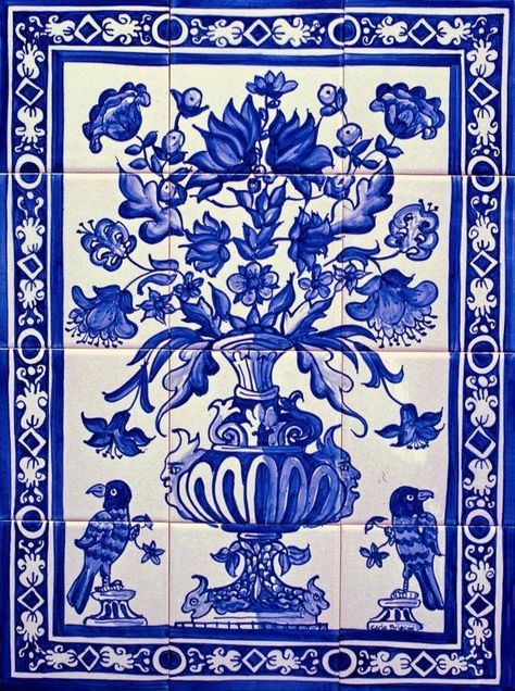 Spanish Mosaic, Kitchen Tile Mural, Blue Blanc, Delft Tiles, Ceramic Bathroom, Antique Tiles, White Pottery, Tile Murals, Blue Tiles