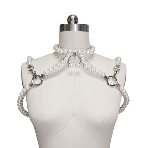 Body Harness by CREEPYYEHA Pearl Harness, Apricot Jelly, Vampire Ball, Harness Fashion, Rare Pearls, Body Harness, Oc Ideas, Clear Vinyl, Sea Blue