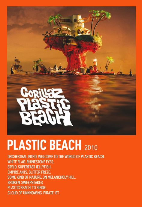 minimalist polaroid music album poster made by me !! @asmiled Gorillaz Plastic Beach, Gorillaz Albums, Minimalist Music, Plastic Beach, The Velvet Underground, Mos Def, Music Poster Ideas, Jamie Hewlett, Vintage Music Posters