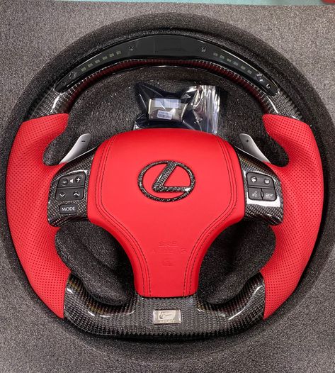 carbon fiber LED steering wheel for Lexus Spec: ✅Carbon fiber Top and Bottom ✅With carbon fiber trim ✅Custom shape and color ✅Perforated Leather sides ✅Red Stitches Luxury Cars Bmw, Cars Bmw, Future Cars, Cars Muscle, Lexus Cars, Nice Cars, Custom Wheels, Perforated Leather, Instagram Ideas