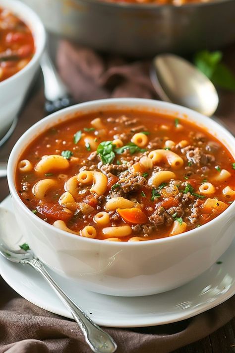 Crockpot Beef Macaroni Soup, Tomato Mac Beef Soup, Hamburger Tomato Macaroni Soup, Macaroni And Beef Soup, Beef Tomato Macaroni Soup, Macaroni Soup Hamburger, One Pot Cheeseburger Macaroni Soup, Ground Beef Tomato Recipe, Soup With Ground Beef And Pasta