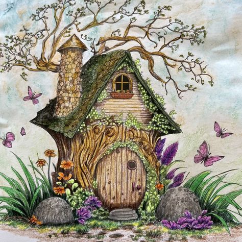 Fairytale House Drawing, Gnome House Drawing, Cottage Drawing Fairytale, Fairy House Drawing Cottages, Post Box Drawing, Fairy House Painting, Fairy House Drawing, Cottage Drawing, Fairy Painting