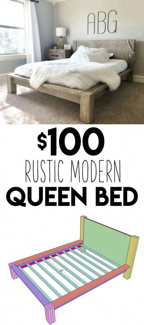 Platform Bed Diy, Bedframe Diy, Modern Queen Bed, Sala Vintage, Free Building Plans, Diy Platform Bed, Diy Bed Frame, Diy Furniture Bedroom, Platform Beds