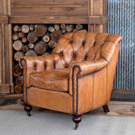 Academia Interior, Painted Fox Home, Park Hill Collection, Farmhouse Style Furniture, Iron Accents, Leather Club Chairs, Tufted Leather, Space Ships, Beautiful Chair