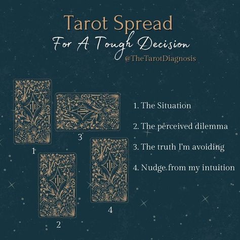 The Tarot Diagnosis Podcast on Instagram: "I like to be in control - it's an issue. I'm working on it. So, I never consult the cards to make a decision. I know this is something many people do, though. So, I decided to take a different approach to a traditional decision making spread. The goal of this spread is to help you trust your own insight, intuition, experience, and knowledge. The cards may be like a map, but only you know the truth path.⠀⠀⠀⠀⠀⠀⠀⠀⠀ ⠀⠀⠀⠀⠀⠀⠀⠀⠀ #tarotfordecisions #makingchoic Tarot For Decision Making, Decision Tarot Spread, Tarot 101, Oracle Spreads, Learning Tarot, Learning Tarot Cards, Cards To Make, Tarot Book, Tarot Tips