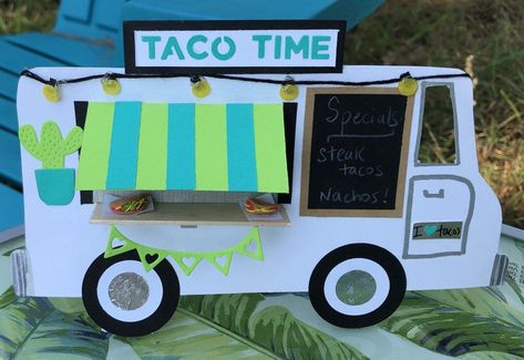 Taco Party Cake, Specials Chalkboard, Tiny Tacos, Food Truck Party, Truck Crafts, Group Crafts, Taco Truck, Cardboard Box Crafts, Taco Party