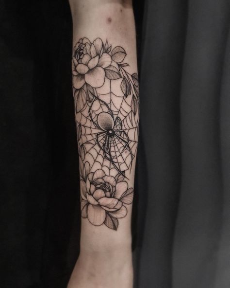 Spiderweb And Butterfly Tattoo, Spiderweb With Flowers Tattoo, Moth Spider Web Tattoo, Spider With Flowers Tattoo, Spiderweb Floral Tattoo, Spiderweb And Flower Tattoo, Flowers With Spider Webs Tattoo, Floral Spider Tattoo, Flowers And Spider Web Tattoo