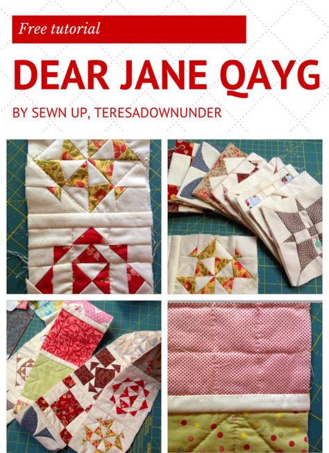 Free tutorial- Dear Jane Quilt as you go (QAYG) Quilts Blocks, Dear Jane Quilt, Farmers Wife Quilt, Quilting Tutorial, How To Quilt, Quilt Tips, Quilting Board, Quilt Patchwork, Sampler Quilts