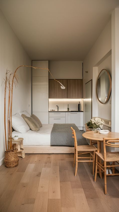 23 Best Studio Apartment Layout Ideas: Cozy, Minimalist, and Modern Designs for Small Spaces Studio Room Interior Design, Small Apartment Ideas Minimalist, Studio Hotel Room, L Shape Studio Apartment Ideas, 1 Bedroom Apartment Renovation, Small Room Flooring Ideas, French Studio Apartment Small Spaces, Tiny Paris Apartment, Studio Apartment Layout 600 Sq Ft