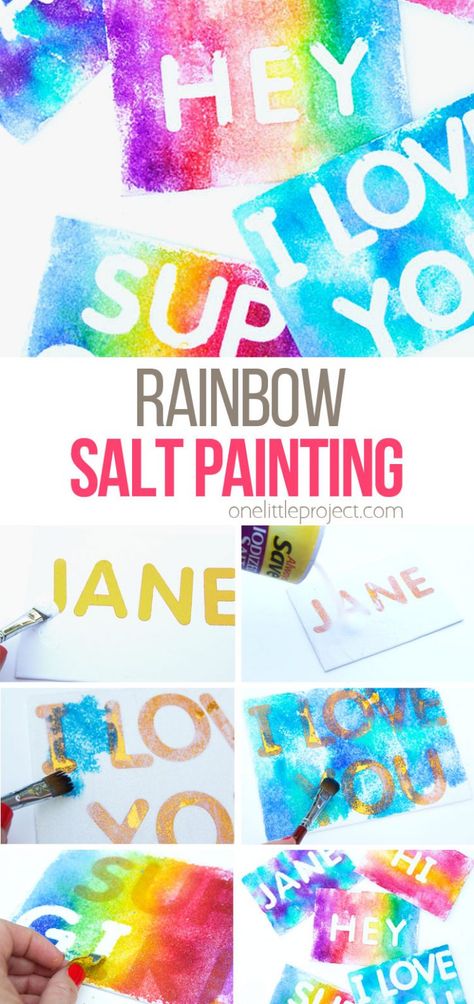 Rainbow Art For Kids, Rainbow Salt, Kids Name Art, Name Art Projects, One Little Project, Salt Art, Salt Painting, Name Paintings, Art Project For Kids