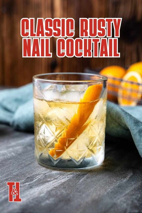 Warm up your holiday gatherings with a Classic Rusty Nail Cocktail! A smooth and bold choice for Christmas drinks, holiday cocktails, and holiday drinks. Perfect for drinks for a crowd, this timeless drink will add a touch of sophistication to your celebrations! Rusty Nail Cocktail, Cozy Drinks, Rusty Nail, Winter Cocktails, Easy Cocktails, Christmas Cocktails, Holiday Cocktails, Holiday Drinks, Drink Up