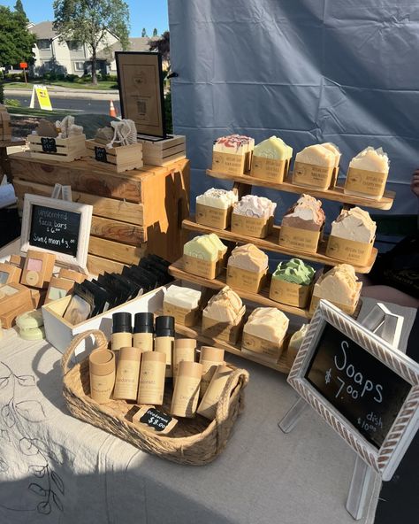 Mahany farmers market , 8-1:00 today! Roseville🌹 Selling Soap At Farmers Market, How To Set Up Farmers Market Table, Soap Stands Display Ideas, Soap Farmers Market Display, Farmers Market Selling Ideas, Farm Business Ideas, Farmer Market Display Ideas, Farmers Market Set Up, Farmers Market Booth Display