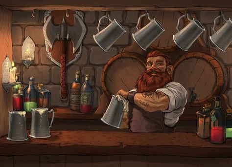 Katgrour the Dwarven Bartender Taverna Medieval, Idle Game, Dungeons And Dragons Characters, Wow Art, Arte Fantasy, Fantasy Rpg, 판타지 아트, Fantasy Inspiration, Medieval Fantasy