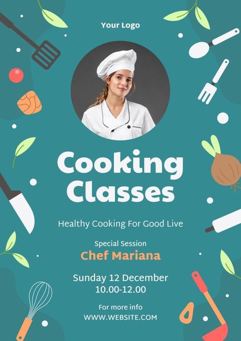 Hand-drawn Healthy Cooking Classes Poster Class Poster, Cooking Club, Brand Kit, Poster Layout, Home Poster, Business Branding, Poster Template, Free Graphic Design, Healthy Cooking