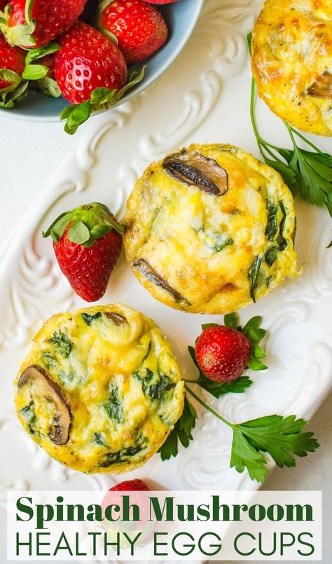 egg cups. Spinach Egg Cups Breakfast, Healthy Baked Egg Cups, Egg Bites Recipe Vegetarian, Spinach And Mushroom Egg Cups, Eggs Spinach Mushrooms Breakfast, Spinach And Feta Egg Cups, Eggs Spinach Mushrooms, Egg Bites With Mushrooms, Spinach Mushroom Egg Bake